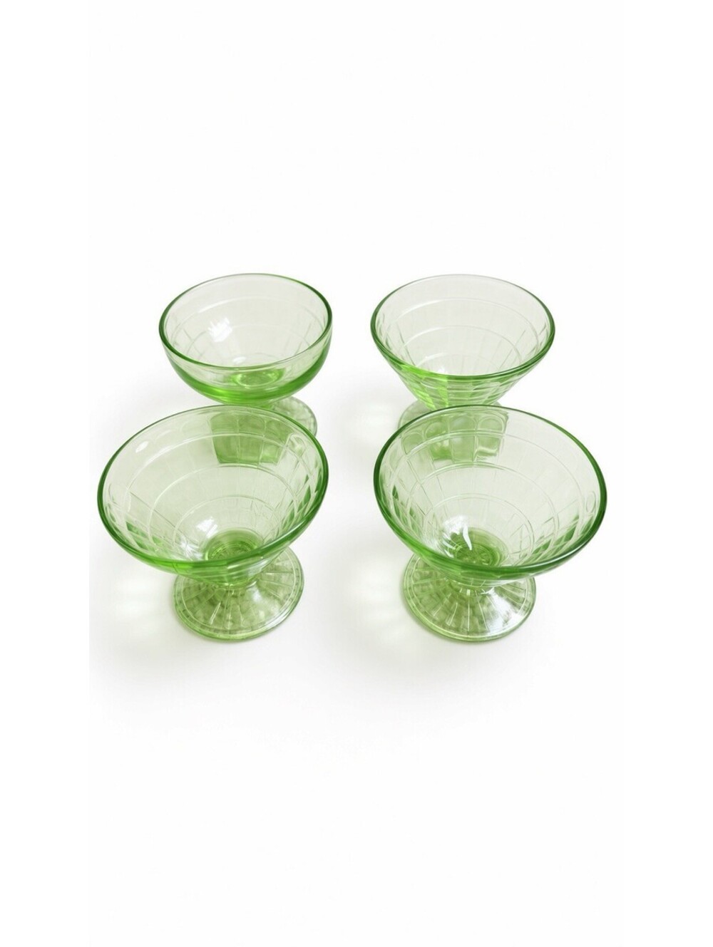 Vintage Green Glass Sherbet Dessert Cups Set of 4 Pedestal Mix Styles 1 Chip